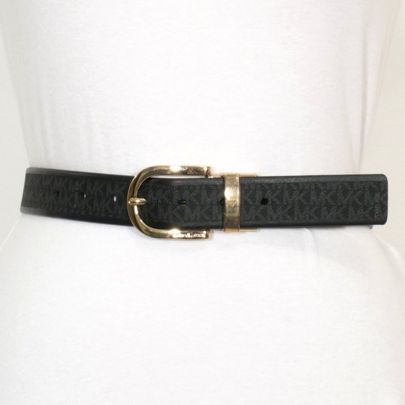 MICHAEL KORS Black Logo Print Reversible Leather Belt XL